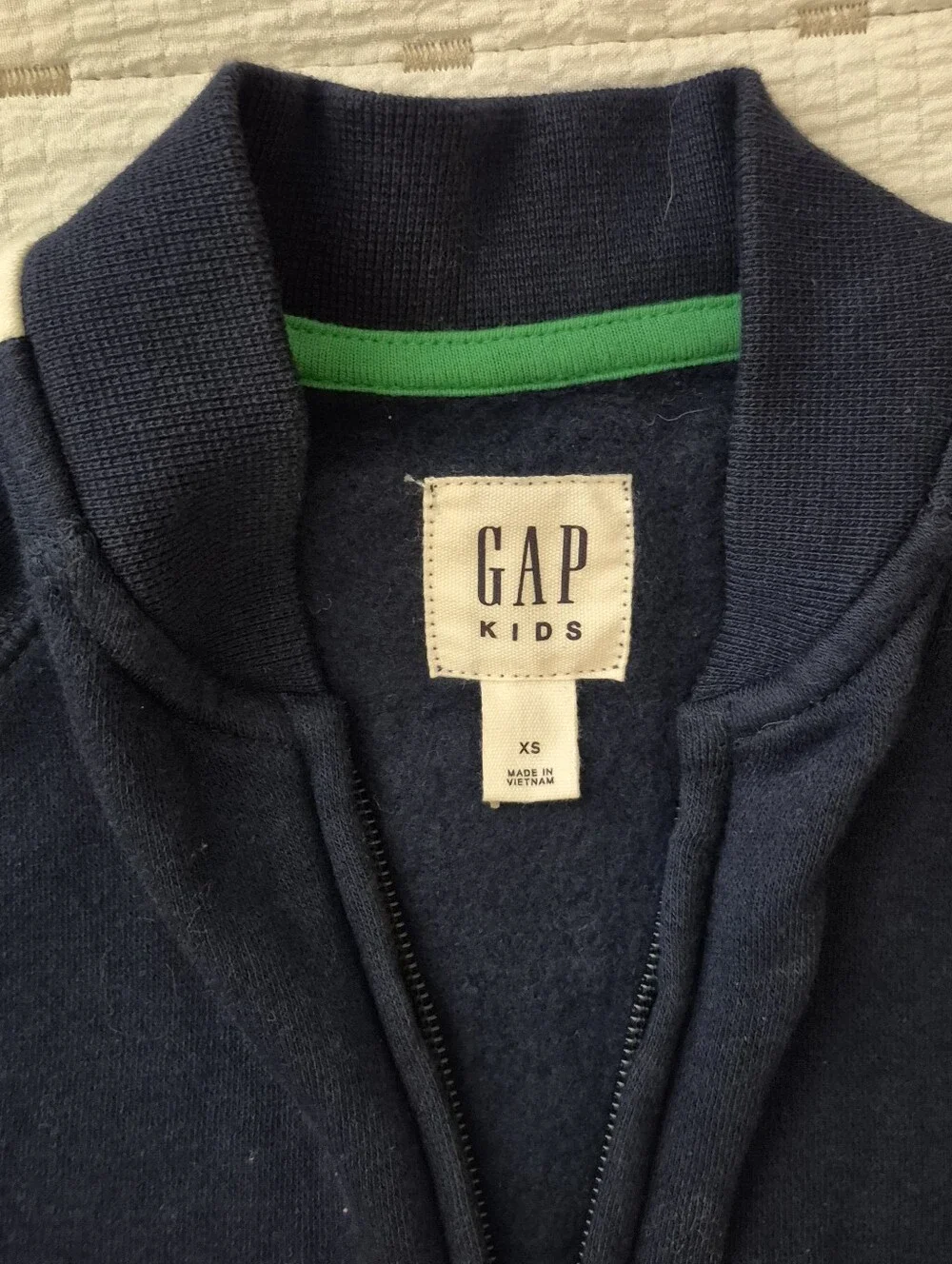 GAP Navy Jacket with Cream and Green Logo Stripe